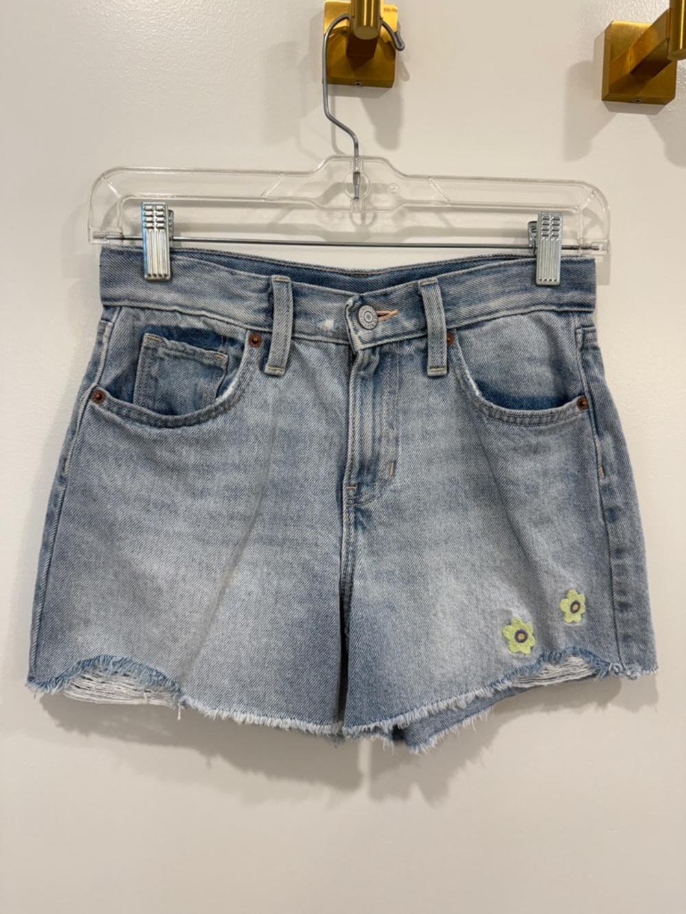 Light Blue Denim Girl’s Shorts with Floral Accent Jean Cut-off